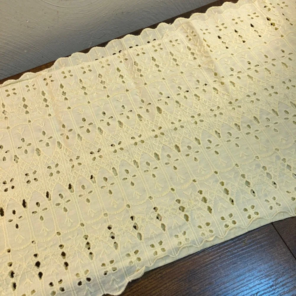 Eyelet Lace Dresser Scarves Cream Scalloped Edge Linens Set of 2 Vintage